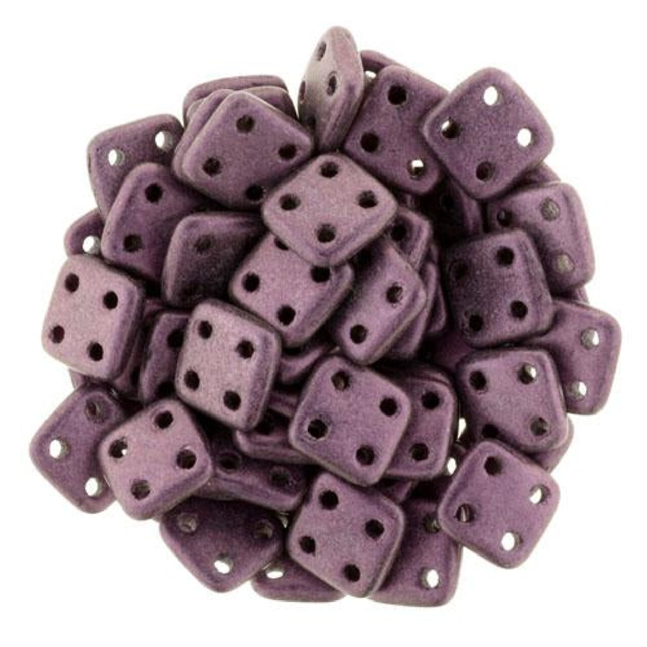 CzechMates QuadraTile 6mm Czech Glass Four Hole Bead, Metallic Suede - Pink